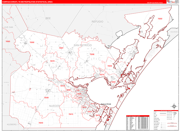 Corpus Christi Metro Area Wall Map